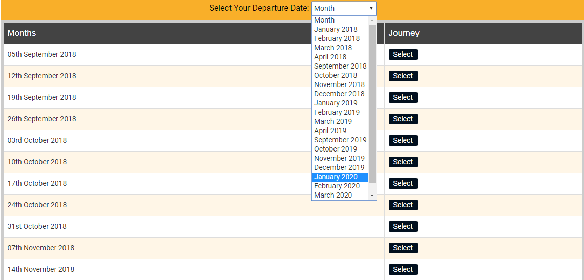 Departure Dates of Palace on Wheels